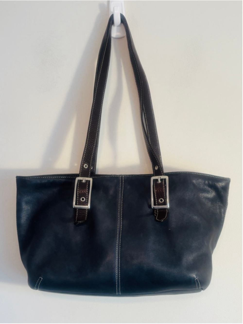 Tignanello Black Two Tone Leather Hobo Double Strap Handbag